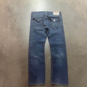 Y2K true religion men Ricky dark wash button flap thick stitched jeans grunge 36